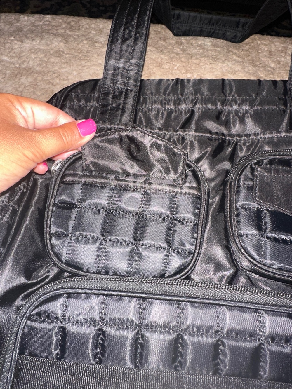 LUG PUDDLEJUMPER- Black Quilted Nylon Shoulder Tote with Multiple Pockets - Picture 8 of 15